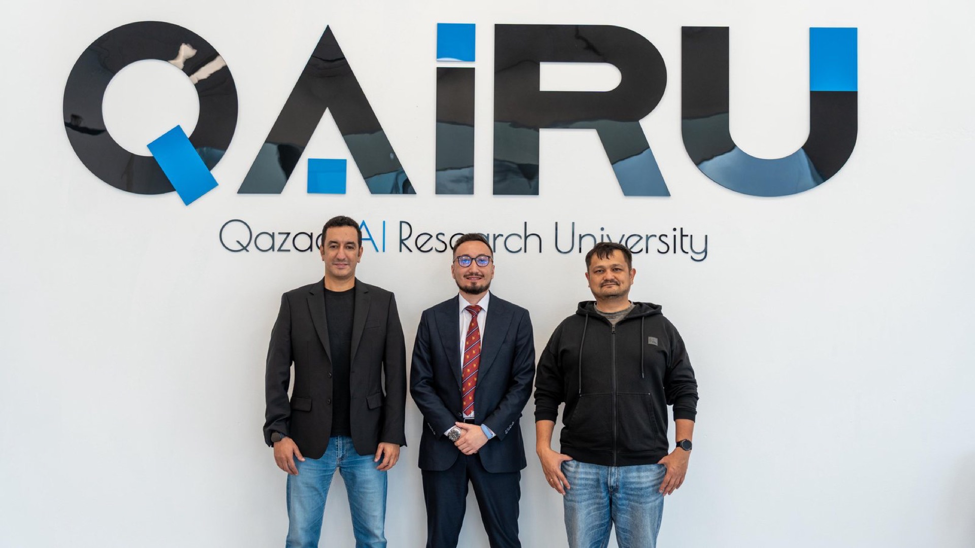 David Tuganov, Sapar Toksanov and Hicham Nouhou at the QAIRU campus in Astana